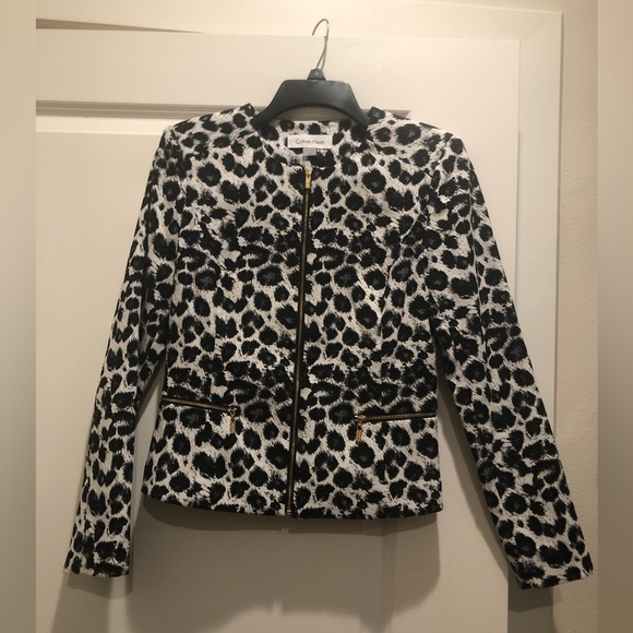 CALVIN KLEIN NWOT BLAZER SIZE:4 LEOPARD 🐆 PRINT LS Size:4 - Picture 1 of 8